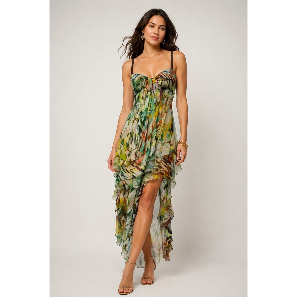 La Femme Gown Women 12 Multicolor Animal Print Ruffle High-Low Formal Prom Dress